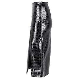 Autre Marque-Rotate Birger Christensen Leeds Faux Croc-effect Midi Skirt In Black Faux Leather-Black