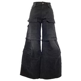 Balenciaga Washed Flared Cargo Pants in Black Cotton Denim Black
