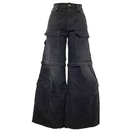 Balenciaga- Balenciaga Washed Flared Cargo Pants in Black Cotton Denim-Black