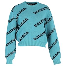 Balenciaga- Balenciaga Logo Print Crewneck Sweater in Turquoise Wool-Other