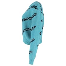 Balenciaga- Balenciaga Logo Print Crewneck Sweater in Turquoise Wool-Other