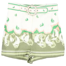 Zimmermann- Zimmermann Belted Printed Shorts in Multicolor Linen-Multiple colors