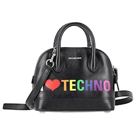 Balenciaga- Balenciaga XXS Ville "I Love Techno" Handbag in Black Calf Leather-Black