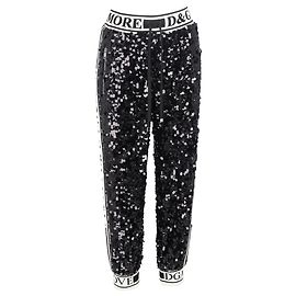 Dolce & Gabbana Sequined Drawstring Track Pants in Black Polyester Black