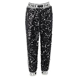 Dolce & Gabbana- Dolce & Gabbana Sequined Drawstring Track Pants in Black Polyester-Black