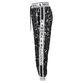 Dolce & Gabbana- Dolce & Gabbana Sequined Drawstring Track Pants in Black Polyester-Black