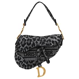 Dior-Dior Gray Mizza Embroidered Canvas Leopard Saddle Bag-Brown