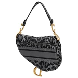 Dior-Dior Gray Mizza Embroidered Canvas Leopard Saddle Bag-Brown