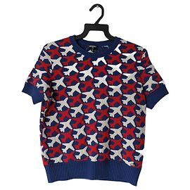 Chanel RARE 2016 Spring Blue/Red Airplane Patterned Cashmere Knit Top Multiple colors