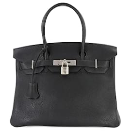 Hermès-Hermes Birkin 30 Handbag in Black Togo Leather-Black
