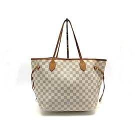Louis Vuitton-BOLSA LOUIS VUITTON NEVERFULL MM EM CANVAS DAMIER AZUR N40604-Branco