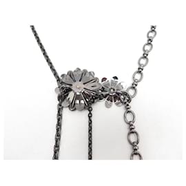Lanvin-NEUF VINTAGE COLLIER LANVIN FLEURS STRASS 19-39CM METAL ARGENTE FLOWERS NECKLACE-Argenté