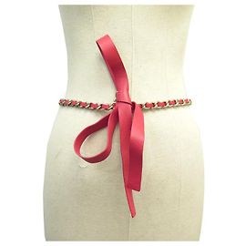 NEW CHANEL KNOTTED BELT SIZE 75-95 CM GOLD CHAIN LEATHER Pink