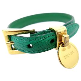 PRADA SAFFIANO LEDER MEDAILLON ARMBAND GRÜN 15-16CM + BOX GRÜNES ARMBAND Grün