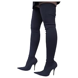 Balenciaga-BALENCIAGA KNIFE BOOTS 39 IN BLACK SATIN + BOX BLACK SHOES-Black