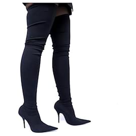 Balenciaga-BALENCIAGA KNIFE BOOTS 39 IN BLACK SATIN + BOX BLACK SHOES-Black