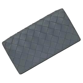 Bottega Veneta-Bottega Veneta Gray Leather Bi-fold Long Wallet-Brown