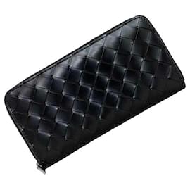 Bottega Veneta-Bottega Veneta Black Leather Long Wallet-Black
