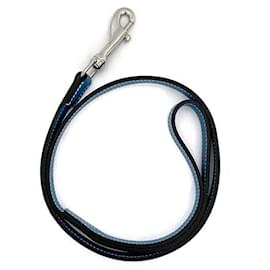 Hermès-Hermes Blue Jean Leather Dog Leash-Silvery,Blue