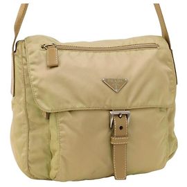 Prada Beiger Nylon Logo Umhängetasche Beige