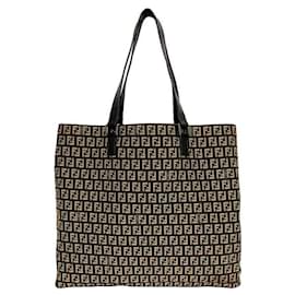 Fendi-Fendi Beige and Brown Canvas Leather Tote Bag-Brown,Beige