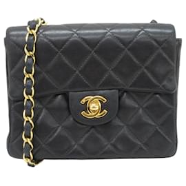 Chanel-Chanel Lamb Leather Turnlock Coco Mark Matelasse Mini Square Chain Shoulder Bag-Black