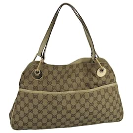 Gucci-GUCCI GG Canvas Tote Bag Beige Gold 121023 Auth bs21566-Beige,Golden