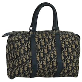 Christian Dior-Christian Dior Trotter Canvas Boston Bag Navy Silver Auth 105963-Silvery,Navy blue