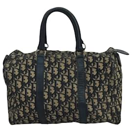 Christian Dior-Christian Dior Trotter Canvas Boston Bag Navy Silver Auth 105963-Silvery,Navy blue