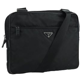 PRADA Shoulder Bag Nylon Black Silver Auth ep7117 Black Silvery