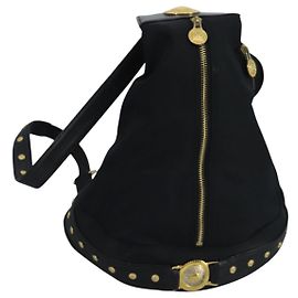 Gianni Versace Backpack Nylon Black Auth 107698 Black