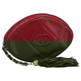Chanel-CHANEL Matelasse Pouch Lamb Skin Red CC Auth bs21620-Red