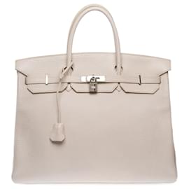 Hermès-HERMES Birkin 40 Bag in Beige Leather - 102370-Beige