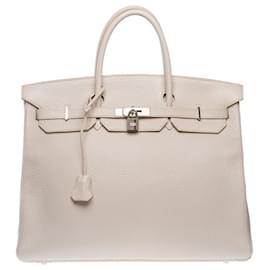 Hermès-HERMES Birkin 40 Bag in Beige Leather - 102370-Beige