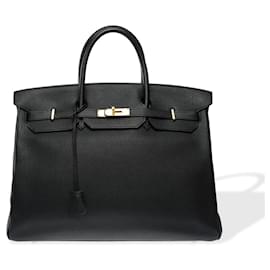 Hermès-HERMES Birkin 40 Bag in Black Leather - 102347-Black