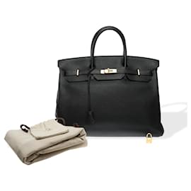 Hermès-HERMES Birkin 40 Bag in Black Leather - 102347-Black