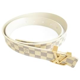 Louis Vuitton-Louis Vuitton Damier Azur Santur LV Initial Belt-White,Navy blue