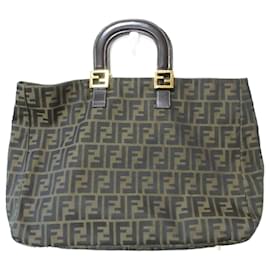 Fendi-Fendi Zucca Pattern Canvas Handbag Tote-Brown