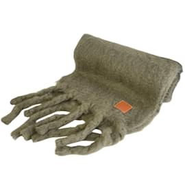 Loewe-Loewe Anagram Leather Patch Mohair Wool Blend Scarf-Khaki