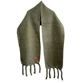 Loewe-Écharpe en mélange de mohair et de laine avec patch en cuir Loewe Anagram-Kaki