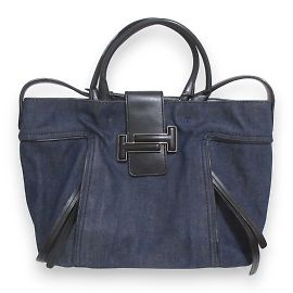 Bolsa tote 2 em 1 em couro denim Double T da Tod's Preto