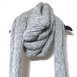 Hermès-Hermes Gray Alpaca Fox Wool Knit Stole-Brown