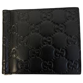 Gucci-Gucci GG Shima Leather Money Clip Compact Wallet-Black