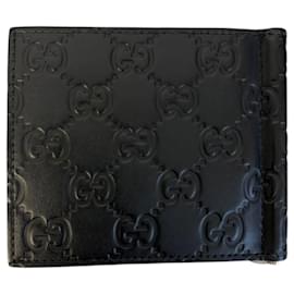 Gucci-Gucci GG Shima Leather Money Clip Compact Wallet-Black