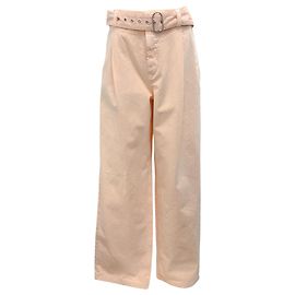 Calça reta de lona de algodão plissada com cinto Jil Sander rosa claro 2021 Rosa