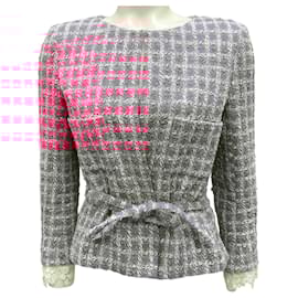 Chanel-Chanel Summer Pink / White 2019 Belted Lace Trim Detail Lesage Tweed Jacket-Pink
