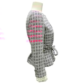Chanel-Chanel Summer Pink / White 2019 Belted Lace Trim Detail Lesage Tweed Jacket-Pink