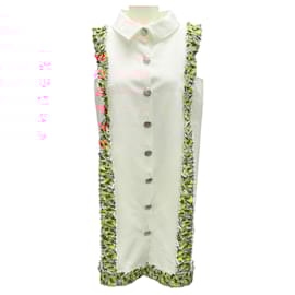 Chanel-Chanel Ivory Multi Ruffle Trim Button-front Sleeveless Dress-Cream