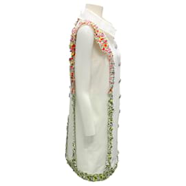 Chanel-Chanel Ivory Multi Ruffle Trim Button-front Sleeveless Dress-Cream