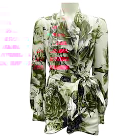 Dolce & Gabbana-Dolce & Gabbana White Multi Floral Printed Silk Wrap Top-Multiple colors